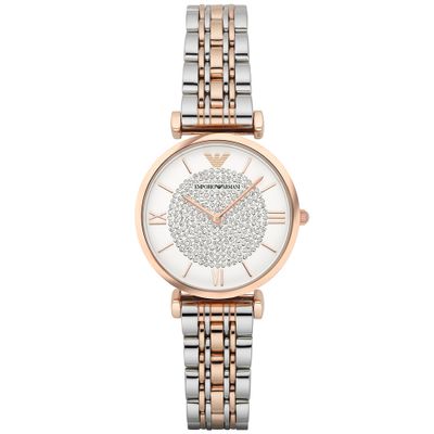 Emporio Armani AR1926 Horloge Gianni T-Bar staal zilver-en rosekleurig 32 mm