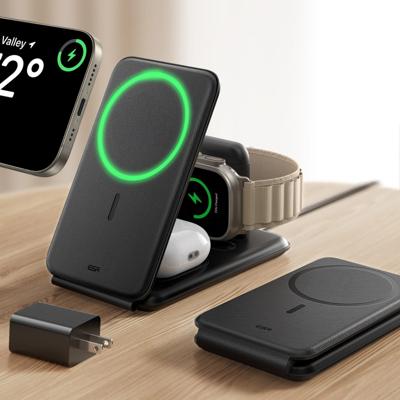 15W 3-in-1 Travel Wireless Charging Set - Black - US Plug
