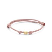 Zachtroze Satijnen Armband met 3x 14k Gouden Ringen - Verstelbaar 13-26 cm