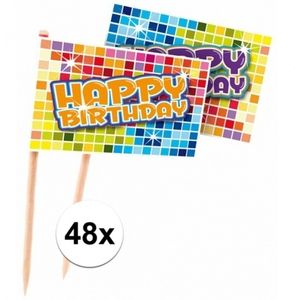 48x Cocktail prikkers Happy Birthday
