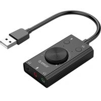 ORICO SC2 multifunctionele USB externe stuurprogramma's Sound Card met 2 x Headset poorten & 1 x microfoon poort & volumeaanpassing (zwart)