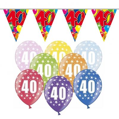 Verjaardag feest 40 jaar versieringen pakket vlaggetjes en ballonnen