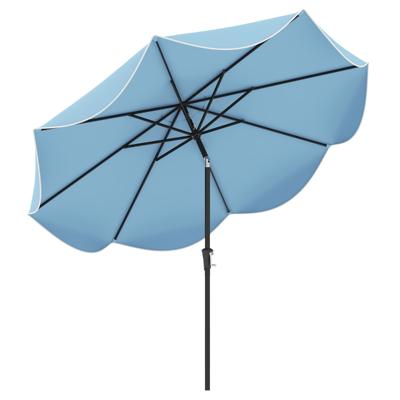 280 cm Terras Parasol met Zwengel Kanteling met Drukknop Marktparasol met Dubbele Luifel Robuust Buitenparasol Marineblauw