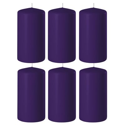 8x Paarse cilinderkaarsen/stompkaarsen 6 x 8 cm 27 branduren