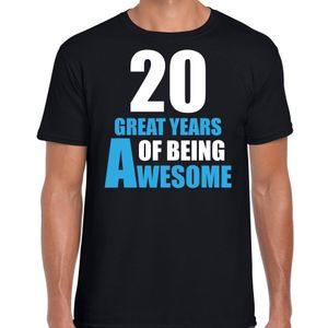 20 great years of being awesome verjaardag cadeau t-shirt zwart voor heren