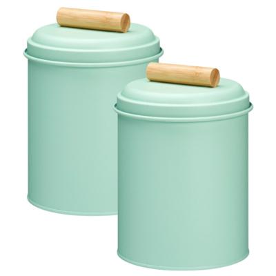 Voorraadpot / koekjes bewaarblik Bart - 2x - 14 x 20 cm - metaal - mintgroen - keuken voorraadpotten Voorraadpot / koekjes bewaarblik Bart - 2x - 14 x 20 cm - metaal - mintgroen - keuken voorraadpotten