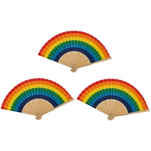 Spaanse hand waaier - 5x - Pride/Regenboog thema kleuren - bamboe/papier - 21 cm