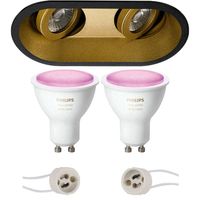 Pragmi Zano Pro - Inbouw Ovaal Dubbel - Mat Zwart/goud - Kantelbaar - 185x93mm - Philips Hue - Led Spot Set Gu10 - White - thumbnail
