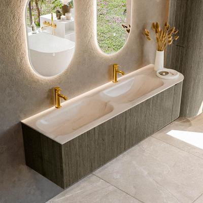 Badmeubel Mondiaz Kurve-Dlux | 165 cm | Meubelkleur Shadow | Wastafelkleur Meli | Solid surface | Dubbel / Links spoelbak | 2 kraangaten