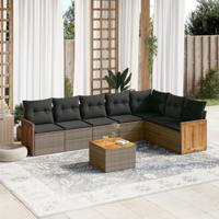 8-delige Loungeset met kussens poly rattan grijs