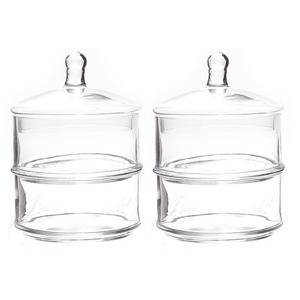 Bonbonniere - 2x - 2 laags - 12 x 18 cm - glas - met tekst - voorraadpot - snoeppot