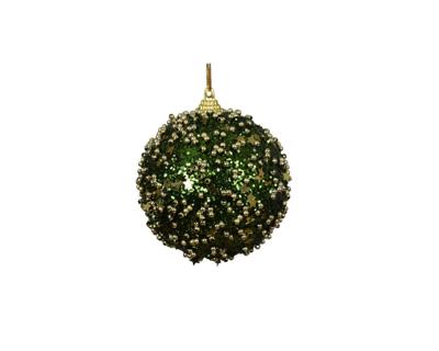 Kerstbal foam 8 cm groen met gouden details