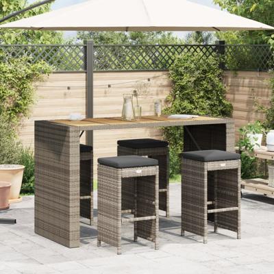 Tuinbarkrukken met kussens 4 st poly rattan grijs