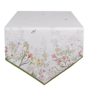 Clayre & Eef Tafelloper 50x160 cm Wit Katoen Bloemen