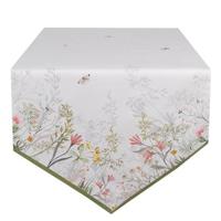 Clayre & Eef Tafelloper 50x160 cm Wit Katoen Bloemen