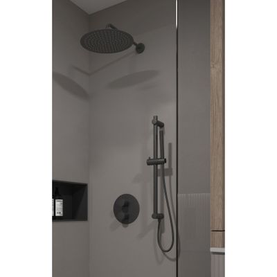 Regendouche set SaniClear Nero | Inbouw | 20 cm | Thermostaatkraan | 2-weg | Rond | Zwart mat