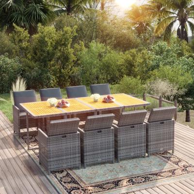 9-delige Tuinset met kussens poly rattan grijs