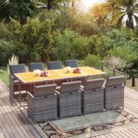 9-delige Tuinset met kussens poly rattan grijs