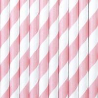 Gestreepte drinkrietjes van papier - roze/wit - 20x stuks - verjaardag drinkrietjes - 19 cm