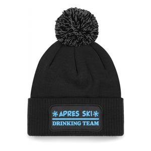 Wintersport muts met pompom - Drinking Team - zwart - glitters - one size - volwassenen - Apres ski