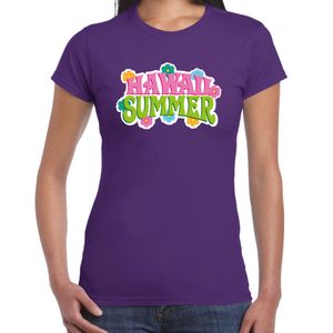 Hawaii summer t-shirt paars voor dames