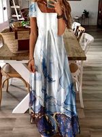 Abstract Short Sleeve Square Neck Casual Dresses - thumbnail