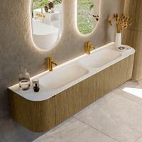 Badmeubel Mondiaz Kurve | 190 cm cm | Meubelkleur Dusk | Wastafelkleur Talc | Solid surface | Wasbak beiden zijden spoelbak | 2 kraangaten