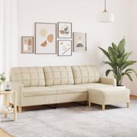 Driezitsbank met voetenbank 210 cm stof crèmekleurig