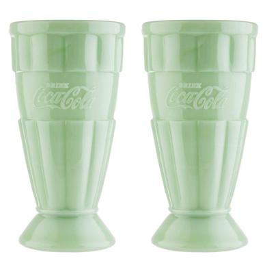 Coca-Cola jadeiet Glazen Malt / Milkshake Beker 0,5 Liter, Set van 2, Groen