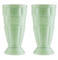 Coca-Cola jadeiet Glazen Malt / Milkshake Beker 0,5 Liter, Set van 2, Groen Coca-Cola jadeiet Glazen Malt / Milkshake Beker 0,5 Liter, Set van 2, Groen
