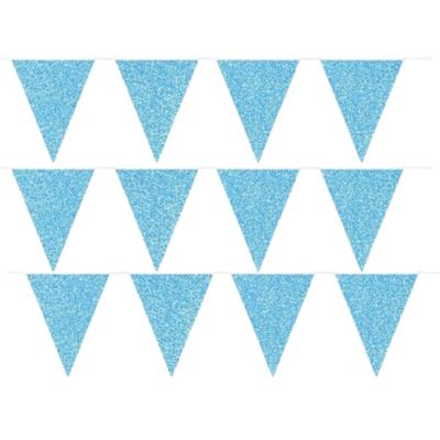 Glitter vlaggenlijn slinger - 3x - lichtblauw - vlaggetjes - 10 meter - babyshower/geboorte jongen
