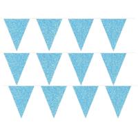 Glitter vlaggenlijn slinger - 3x - lichtblauw - vlaggetjes - 10 meter - babyshower/geboorte jongen