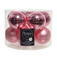 Kerstballen set - 10x stuks -? glas - lippenstift roze - 6 cm - glans/mat - kerstversiering