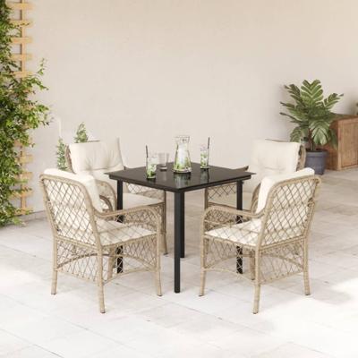 5-delige Tuinset met kussens poly rattan beige