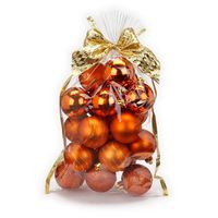 20x stuks kunststof kerstballen oranje/koper mix 6 cm in giftbag