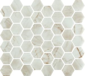 The Mosaic Factory Valencia hexagon glasmozaïek tegels 28x33cm bianco marble