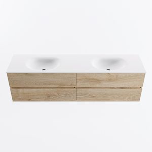 MONDIAZ VICA 180cm badmeubel onderkast Washed Oak 4 lades. Wastafel MOON dubbel 2 kraangaten, kleur Talc.