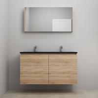 On-Line Badkamermeubelset - 120 cm - Voorgemonteerd - Greeploze Ladestructuur - Acryl Wastafel - 2 Kraangaten - Spiegelkast - Eiken - V01