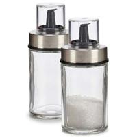 Vivalto Suikerpot Crystal - 2x - glas/rvs metaal - transparant/zilver - 12 cm - dispenser