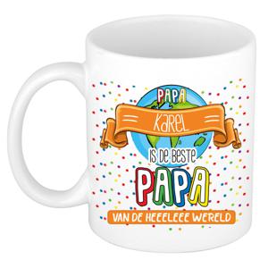 Naam mok papa Karel - wit - de beste - keramiek - 300 ml - Vaderdag/verjaardag