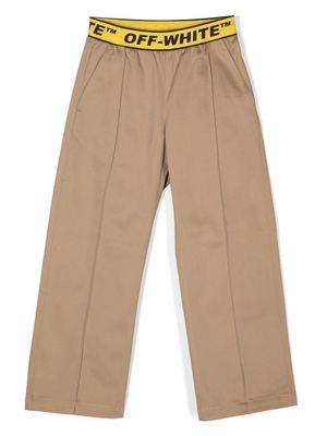 Off-White Kids pantalon droit à taille à logo - Marron