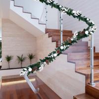 270 cm Voorverlichte Dennen Kerstslinger Kunstmatige Kerst Rattan met 50 LED Lampjes Dennenappels Zilver Ballen en Bladeren