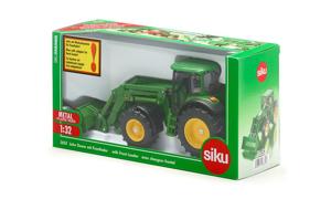 Siku John Deere Tractor met voorlader 1:32 metaal/kunststof groen beweegbare voorlader verwijderbare bestuurderscabine