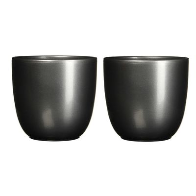 2x stuks bloempotten glans antraciet grijs keramiek voor kamerplant H11 x D12 cm