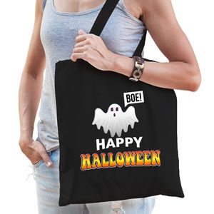 Spook / happy halloween trick or treat katoenen tas/ snoep tas zwart