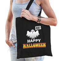 Spook / happy halloween trick or treat katoenen tas/ snoep tas zwart - thumbnail