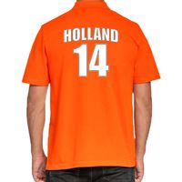 Oranje supporter poloshirt met rugnummer 14 - Holland / Nederland fan shirt voor heren - thumbnail