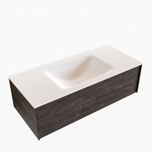 Badkamermeubel BWS Madrid Dark Brown 100x45x30 cm Mat Witte Solid Surface Wastafel (0 kraangaten)