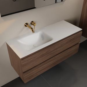 MONDIAZ AIVY 120cm badmeubel Mocha, wastafel Talc solid surface links zonder kraangat met spiegel (AI-351631TALC-NO - AI-M120MOLI - AI-S120X71)