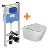 Luca Varess Calibro hangend toilet en finolisso wc-bril hoogglans wit randloos met Ideal Standard ProSys inbouwreservoir